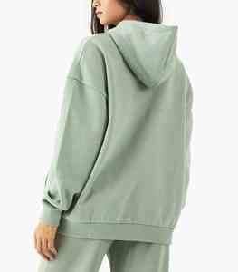 High Street เสื้อมีฮู้ดตัวยาวโอเวอร์ไซส์ของผู้หญิง100% ไหล่ผ้าฝ้ายกำมะหยี่แขนพัฟน้ำหนักเบาพิมพ์โลโก้ได้ตามต้องการ - Product Image 5