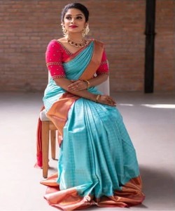 <b>Silk</b> Wedding Saree <b>Organza</b>, Velvet, Lace, Sequence Work with Blouse Ready to Wear - Product Image 1