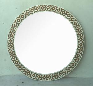 Handcrafted Traditional Design <b>Black</b> and White Floral Bone Inlay Frame Wall <b>Mirror</b> <b>Round</b> <b>Mirror</b> Bathroom Bedroom Decor - Product Image 4