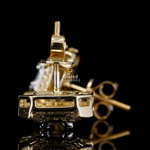 Adorable 10kt oro amarillo redondo y corte Baguette VVs claridad diamantes Iced Out Hip Hop Stud pendientes para mujeres - Product Image 6