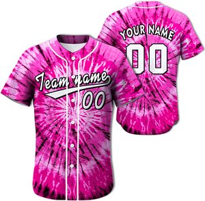 Camiseta de Béisbol Sublimada con Diseño Tie Dye, Nombre del Equipo y Número Personalizados, Uniforme de Béisbol Sublimado de Manga Corta con Botones - Product Image 1