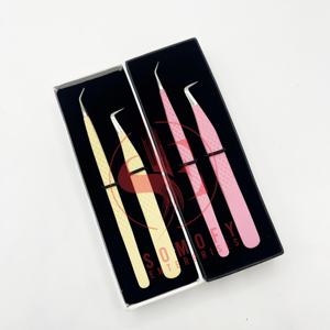 Pinzas de extensión de pestañas de acero inoxidable de alta calidad duraderas profesionales puntas de fibra doble Injerto de pestañas individuales - Product Image 5