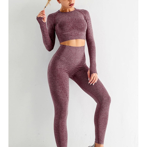 Ensemble de vêtements de Yoga actifs taille haute pour femmes séchage rapide extensible doux respirant avant Logo Legging et haut à manches longues - Product Image 3