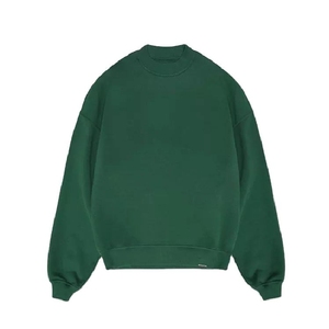 Sudadera Oversize de Cuello Redondo para Hombre, Verde Sólido, 100% Algodón Tejido, Estilo Casual, Ecológica, Bordada con Cuentas, para Invierno - Product Image 1