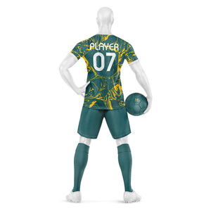 Conjunto de pantalones cortos de camiseta de fútbol de poliéster 100%, manga corta de secado rápido, técnica de corte automatizada personalizada, logotipo frontal sin tarifa - Product Image 3