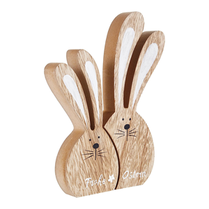 Vente en gros de 2 lapins de Pâques en bois naturel, belles figurines décoratives pour Pâques fabriquées à la main au Vietnam - Product Image 1