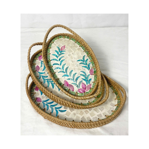 Plateau durable Plateau de service en rotin Plateau en osier tissé avec incrustation de nacre à partir de matériaux naturels Prix compétitif - Product Image 1