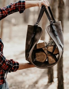Sac fourre-tout en bois de chauffage moderne en cuir véritable robuste Durable fait à la main porte-bûches recyclable LLC-0013 cadeau environnemental - Product Image 6