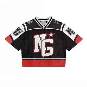 เสื้อฟุตบอลเรโทรแบบ100% ผ้าโพลีเอสเตอร์ทรงโอเวอร์ไซส์ผ้าตาข่ายอเมริกันออกแบบได้ตามต้องการชื่อทีม - Product Image 6