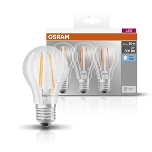 Pack de 3 lámparas LED de cristal estándar, acabado mate, E27, 6,5W, 4000K (Osram 819290) - Product Image 1