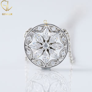 Collar con Halo Floral de Moissanita con Corte Marquesa y Redondo, Diseño Único, Oro de 14K, Estilo Años 30, para Mujer, Regalo de Aniversario - Product Image 4