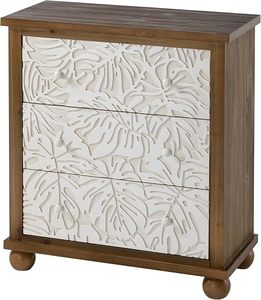 Tocador de granja rústico con patrón de hojas tallado, mesita de noche de campo francesa vintage de 3 cajones para dormitorio - Product Image 1