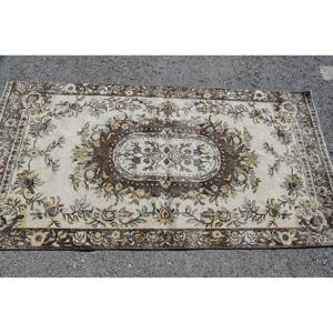 Classic Floral Vintage Rug Beige <b>Brown</b> 3.4 X 6.8 ft <b>Wool</b> Fur Latex Rectangle Patchwork for Living Room Hallway Room Carpet - Product Image 3