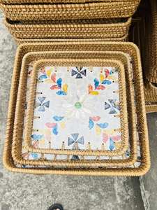 Mother Of Pearl Inlay Rattan Tray Handmade Woven Rattan With Shell For Dining <b>Use</b> Vietnam By 99 Gold Data - Ms Violet - Product Image 2