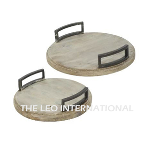 Metal de aluminio Base de madera Forma redonda Plateado Estilo elegante Lujo Hecho a mano Hogar Acento Bandeja decorativa - Product Image 6