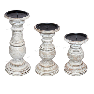 Producto más vendido, decoración ecológica, juego de pilares de velas, portavelas de madera de mango, juego de 3 elegantes candelabros votivos de madera - Product Image 1