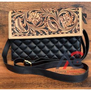 Wholesale Custom Luxury Hand Tooled Leather Crossbody Bag Quilted Shoulder Bag Women's High Quality Cow Leather Clutch <b>Handbags</b> - Product Image 1