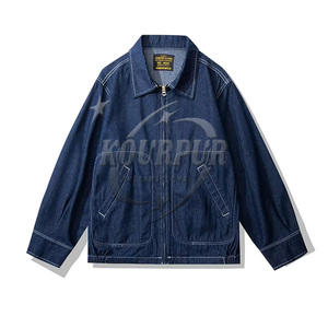 Veste en jean décontractée sur mesure de haute qualité pour hommes Streetwear avec fermeture à glissière à col à capuche et position du logo avant - Product Image 3