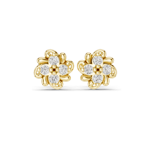 Flower Diamond Earrings 0.24 CT Lab VVS-VS EF CVD Diamonds 18KT, 14KT, 10KT Gold & 925 Silver Options <b>Rose</b>, Yellow, White - Product Image 3