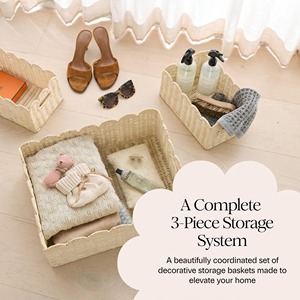 Juego de 3 Cestas de Mimbre Onduladas Tejidas a Mano, Cestas de Almacenamiento Hechas a Mano, Ratán Natural, Modernas, Multifuncionales, Hechas en Vietnam - Product Image 3