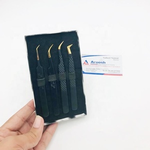 Pinzas de pestañas de agarre de diamante de acero inoxidable de alta calidad Punta de oro negro Pinzas de extensión de pestañas puntiagudas sostenibles al por mayor - Product Image 5