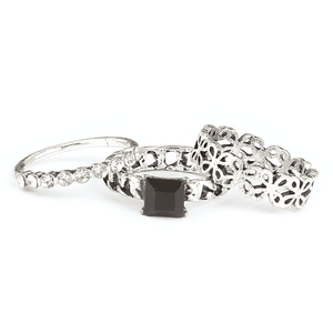 Anillo de Mujer con Piedras Decorativas - Plata - Negro - Product Image 1