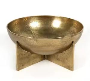 Frutero Moderno de Metal Plateado Martillado con Forma Redonda, Tazón para Servir con Base de Metal Dorado Decorativa - Product Image 5