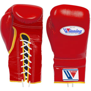 Gants de boxe à lacets Winning rouge or en cuir véritable, gants de boxe professionnels pour l'entraînement et le combat, qualité Elite Pro 8oz - Product Image 1