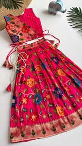 ผ้าไหมชาติพันธุ์ที่มีคุณภาพสูงผสมกับดอกไม้ทอ lehenga choli แฟชั่นผู้หญิงจากอินเดีย - Product Image 3