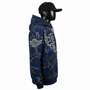 High Quality <b>Men</b> Pullover <b>Hoodie</b> Soft Cotton Polyester Fabric <b>Navy</b> Graphic Style With Custom Embroidery Logo Basics <b>Hoodie</b> - Product Image 3