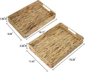 Large Woven Tray <b>Basket</b>(2 Pack), Rectangle Wicker <b>Basket</b> Tray for Coffee <b>Table</b> Decor, Water Hyacinth Serving <b>Basket</b> Trays - Product Image 3