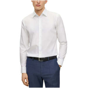 Camicia Classica da Uomo For Boss, Vestibilità Slim, Casual, in Popeline di Cotone Facile da Stirare, Bianca, Taglia XL (14.5X32-33) - Product Image 1