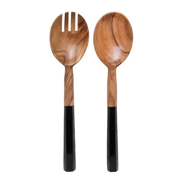Customized Logo & Color Wooden Metallic Resin Salad Servers 2 Piece Set High Quality Dinnerware Salad Spoon Handmade Table Decor