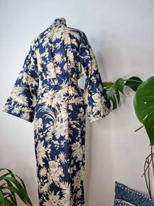 Otoño Invierno Navidad aguamarina azul profundo puro algodón estampado a mano Floral Kimono cómodo maternidad Natural lavable - Product Image 2