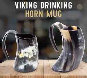 Chope à bière Battle Brew en corne véritable écologique avec logo personnalisable pour les fêtes, design classique fait main - Product Image 6