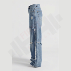 Pantalons en jean décontractés pour hommes, style droit, tendance coréenne, lavés, boutons, tous styles, jeans amples, vente en gros - Product Image 3
