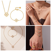 Ensemble collier pendentif trèfle à cinq feuilles en zircone complète, collier ras du cou ultra fin et délicat, bracelet en acier inoxydable, bijoux pour femmes