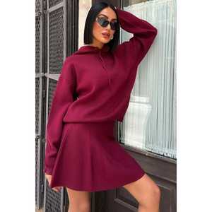 Conjunto de suéter de punto con capucha y falda para mujer 10224 - Product Image 4