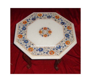 Incroyable style de décoration de dîner Dernier produit Forme octogonale Main Marbre blanc Incrustation Dessus de table d'utilisation du personnel - Product Image 1
