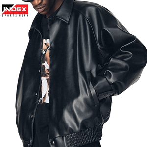 Chaqueta de Motociclista de Cuero PU Negra para Hombre, Marca INDEX SPORTSWEAR, Cuello Camisero, Cierre de Botones, Corte Regular, para Otoño - Product Image 4