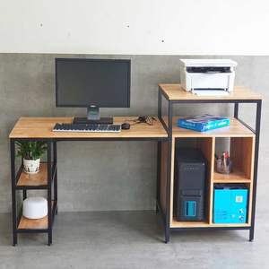 Escritorio de ordenador con estantería 160x60cm Marco de hierro de madera de caucho para oficinas en casa y salas de estudio BLV031 - Product Image 6