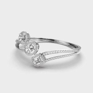 IGI Certified Mixed Shape Lab Grown Diamond Designer <b>Bangle</b> <b>Bracelet</b> in 9K Yellow / White / Rose Gold with Halo Setting - Product Image 3