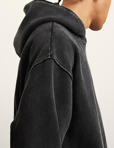 2024 noir Vintage lavage à capuche pour hommes de haute qualité 100% coton respirant acide pierre lavé décontracté en détresse imprimé motif - Product Image 2
