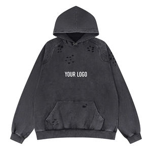 เสื้อฮู้ดผ้าฝ้าย100% สำหรับผู้ชาย400 GSM มีน้ำหนักมากเสื้อฮู้ดแบบล้างกรดว่างเปล่ามีซิปมีฮู้ดวินเทจฤดูหนาว - Product Image 1