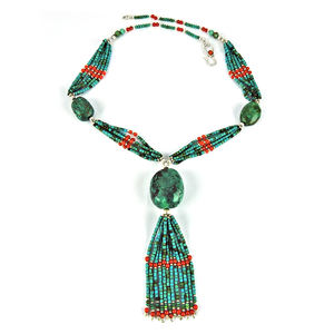 Collar de piedras preciosas de coral natural y turquesa Nuevo estilo Artesano Vintage Plata de Ley 925 Proveedores de joyería al por mayor hechos a mano - Product Image 2