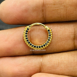 14K Solid Gold Natural Black Diamond <b>Daith</b> <b>Piercing</b> Fine <b>Jewelry</b>. - Product Image 1