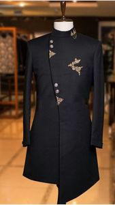 Zari Embroidery Black Sherwani with <b>Pant</b> & Matching Embroidery Shoe with Embellished Crystal Glass Beads,stone,dabka Work@2024 - Product Image 2