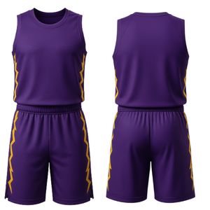 Ensemble de maillot de basket-ball violet à la mode, avec bordure en forme de foudre - Maillot et short en mesh respirant à séchage rapide pour les équipes - Product Image 2