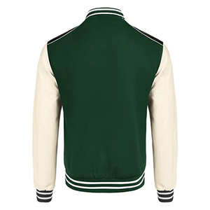 Veste pour homme en tissu uni brodé, style streetwear, manches en cuir, veste de baseball personnalisée, veste universitaire - Product Image 2