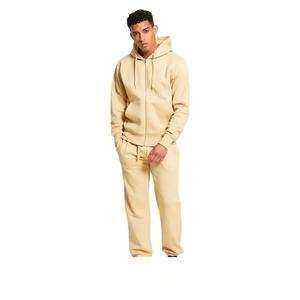 Alta calidad Casual Fitness Sweatsuit Stacked Joggers Hombres Conjuntos Hombres Pantalones de chándal y Sudadera con capucha Chándal lavado - Product Image 1